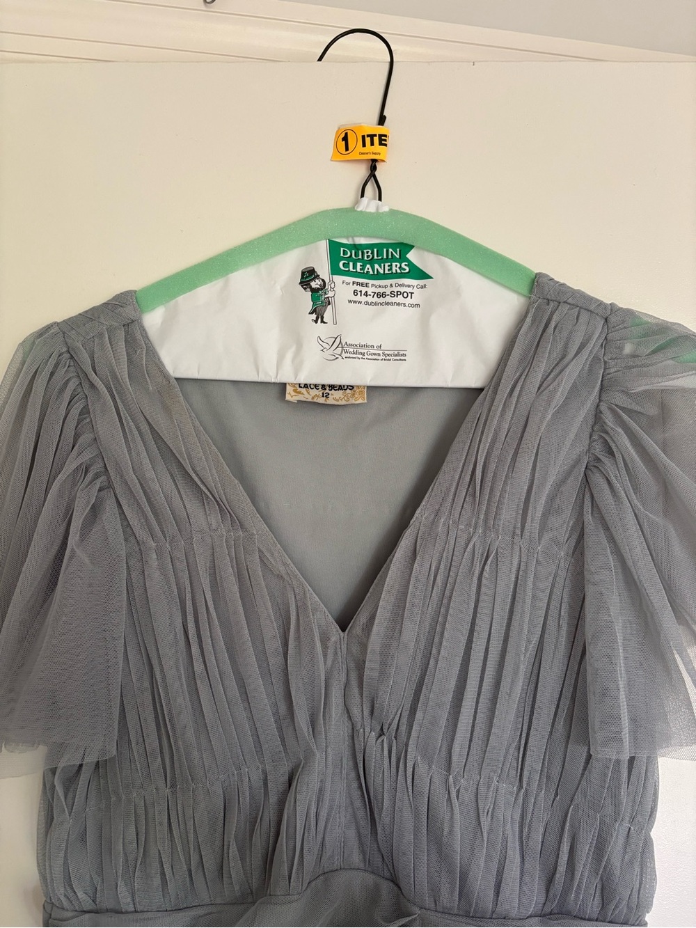 Lace & Beads - Dusty Blue Tiered Tulle Midi Dress - Picture 4 of 8